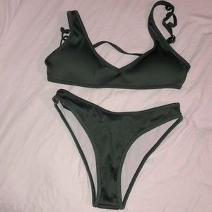 Zaful olive green 2 piece swim suit